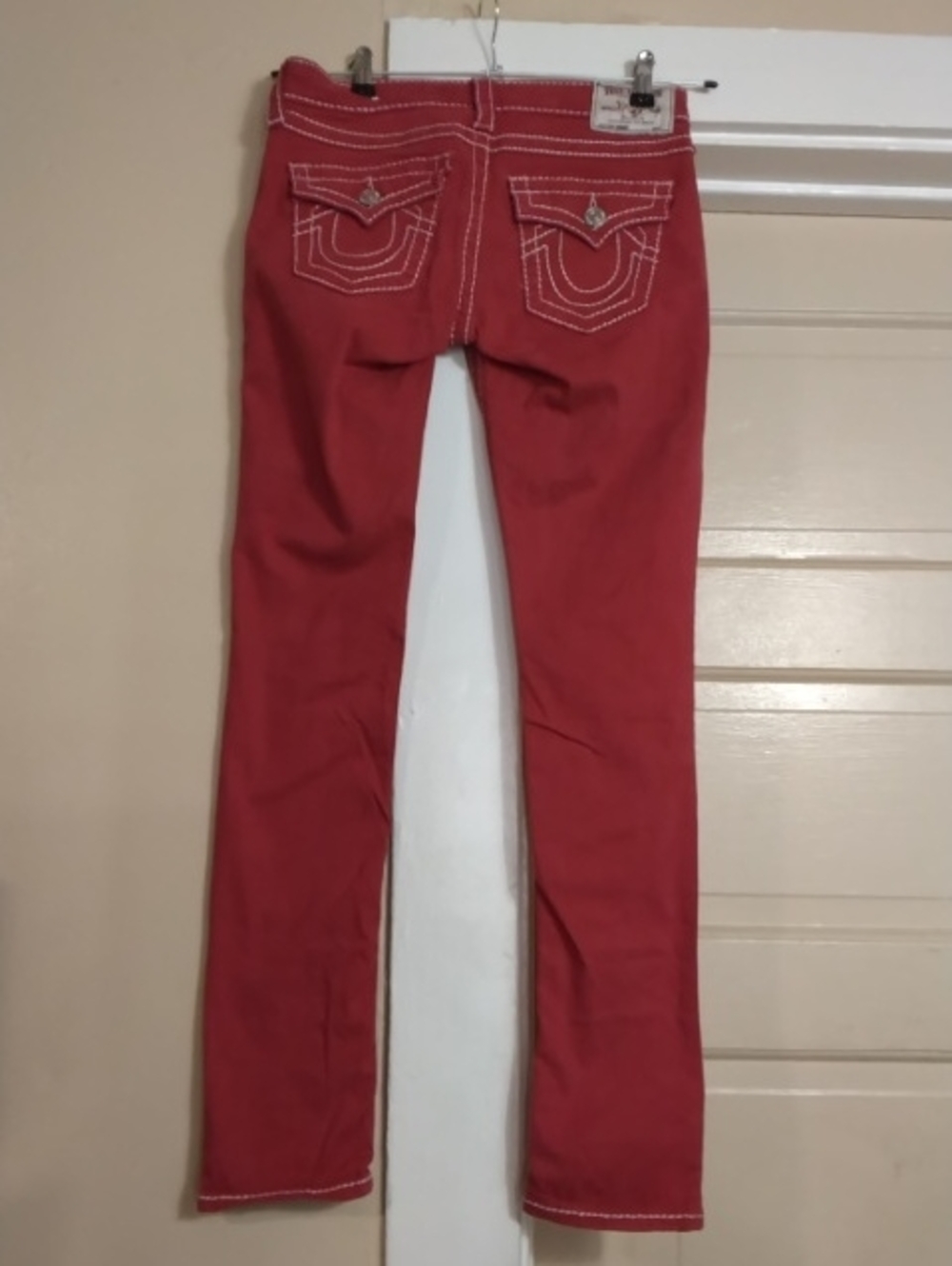 True Religion Red Skinny Jeans with Contrast Stitching
